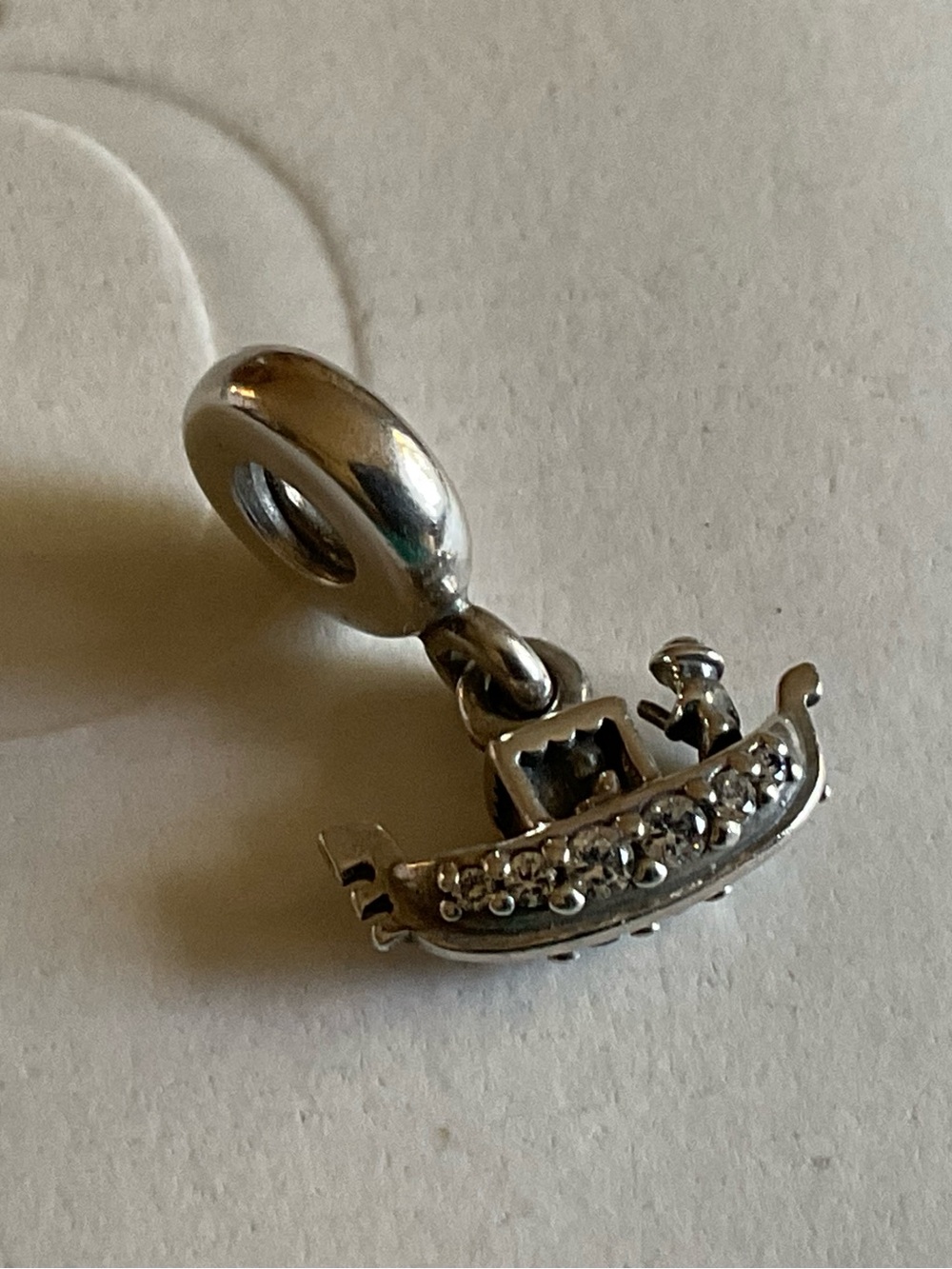 Pandora Silver Gondola Charm with Clear Stones